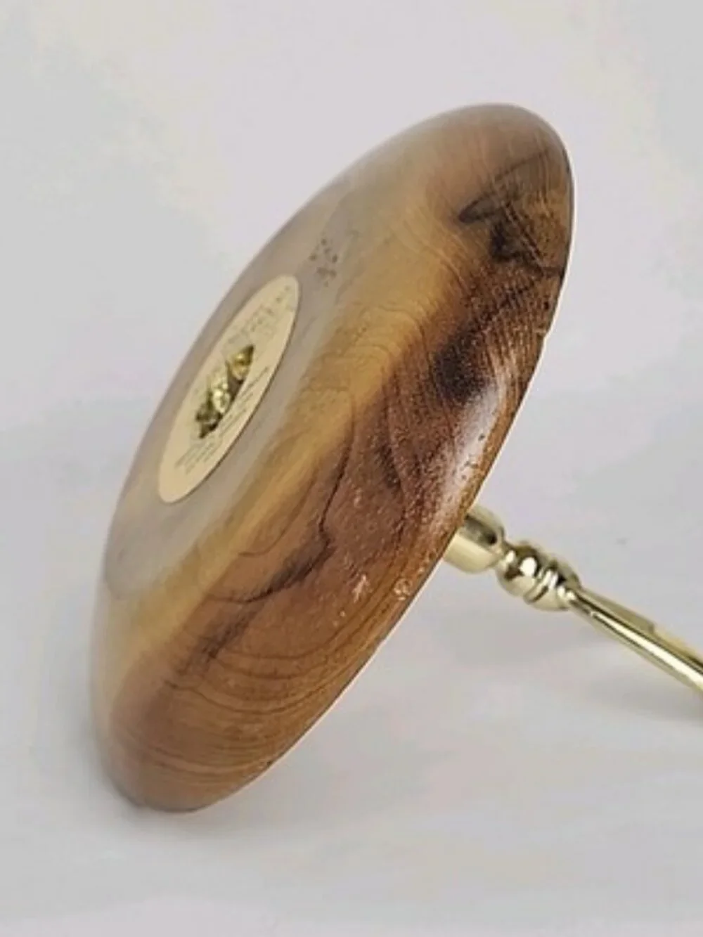 Oregon Made in USA Myrtlewood Gold Metal Handle Wooden Server Dish Brown Vintage